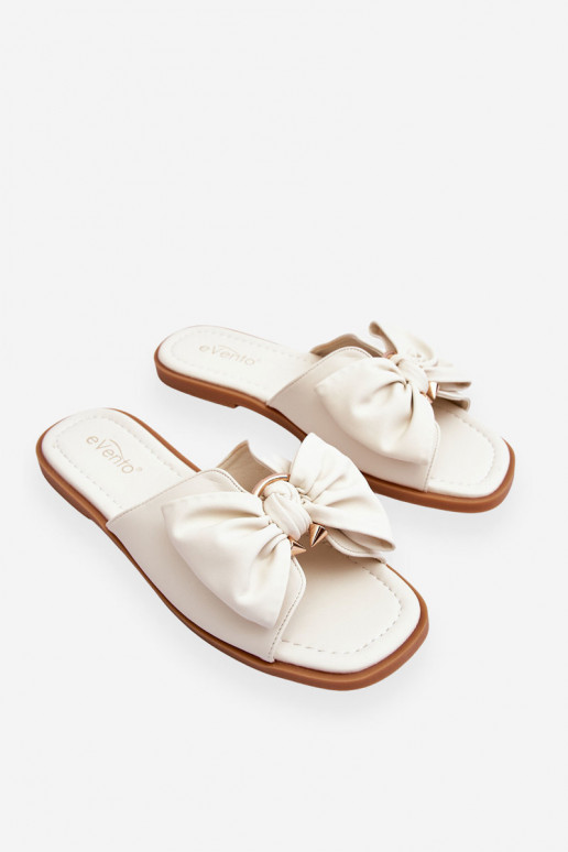 Women's Leather Slippers With Bow White Becky Women's Leather Slippers With Bow White Becky