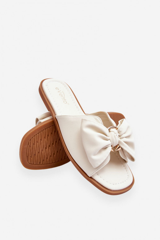Women's Leather Slippers With Bow White Becky Women's Leather Slippers With Bow White Becky