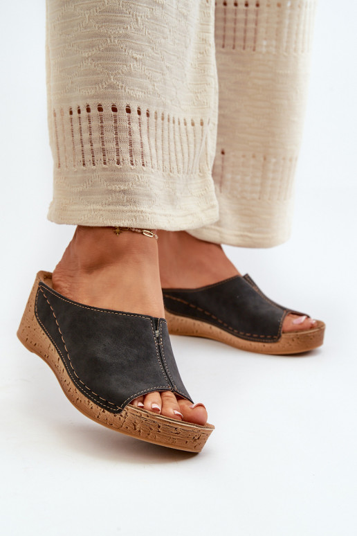 Wygodne Klapki Damskie Na Koturnie Inblu NG000002 Czarne Wygodne Klapki Damskie Na Koturnie Inblu NG000002 Czarne