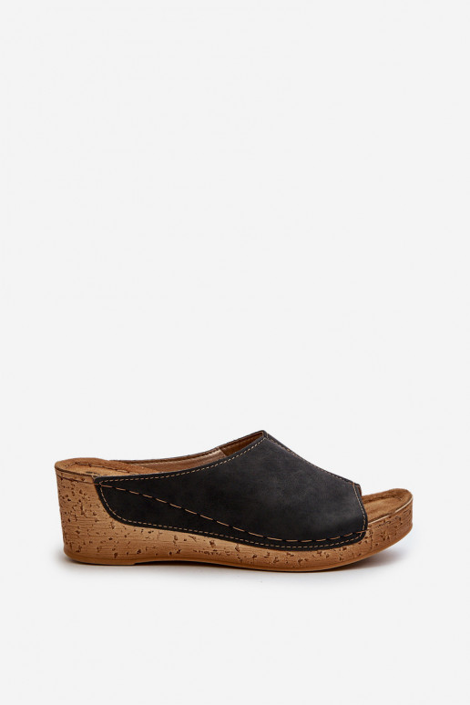 Wygodne Klapki Damskie Na Koturnie Inblu NG000002 Czarne Wygodne Klapki Damskie Na Koturnie Inblu NG000002 Czarne