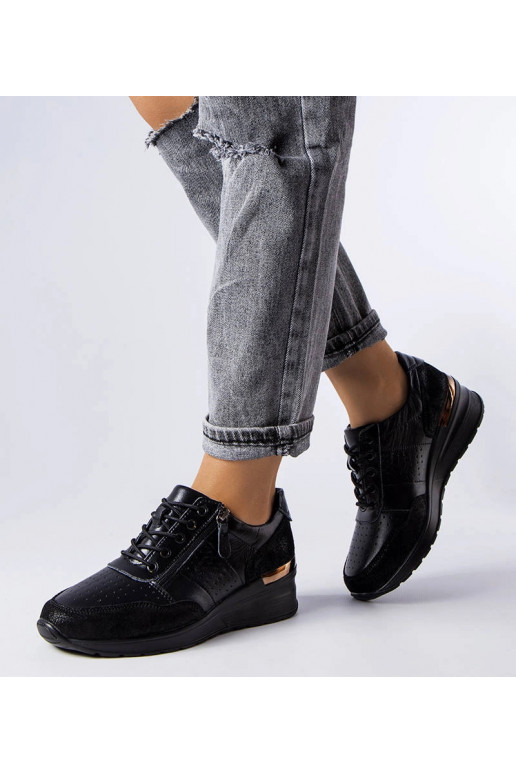 Czarne ażurowe skórzane półbuty Jazzar