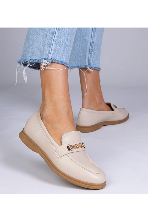 Beżowe mokasyny ze złotą ozdobą Feola