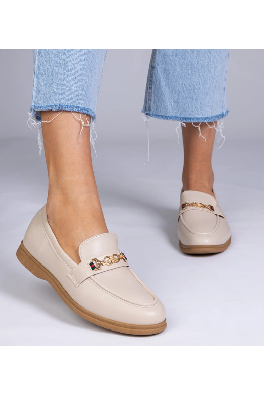 Beżowe mokasyny ze złotą ozdobą Feola
