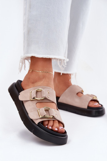 Women's Suede Slippers With Decorative Buckles Big Star RR274659 Light Pink