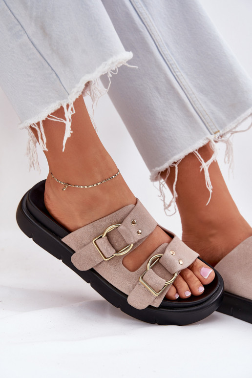 Women's Suede Slippers With Decorative Buckles Big Star RR274659 Light Pink