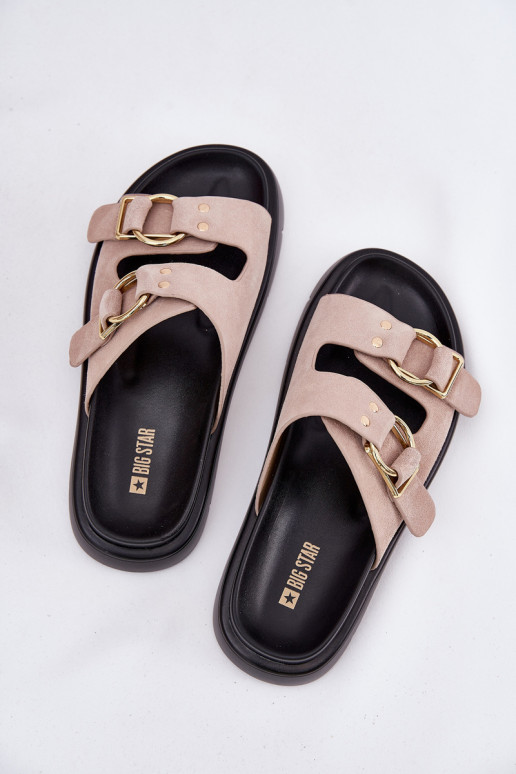 Women's Suede Slippers With Decorative Buckles Big Star RR274659 Light Pink