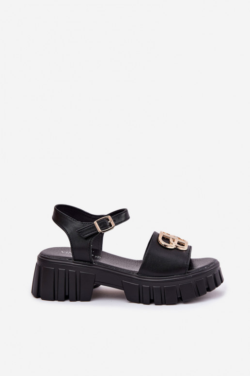 Women's Leather Sandals With Gold Detail Vinceza 79541 Black