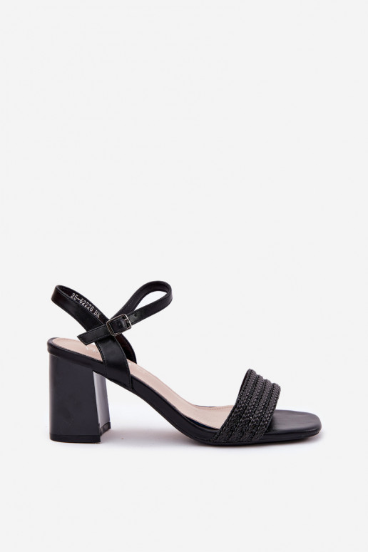 Womens Sandals On A Heel With Rhinestones And Weaving 62228 Black Vinceza