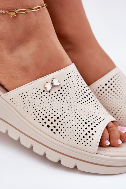 Women's Leather Wedge Sandals Beige Vinceza 41477