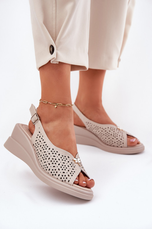 Womens Leather Wedge Sandals Vinceza 41476 Beige