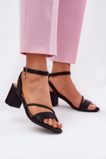 Ladies Sandals On Heel With Zirconia 20268 Black Vinceza 2