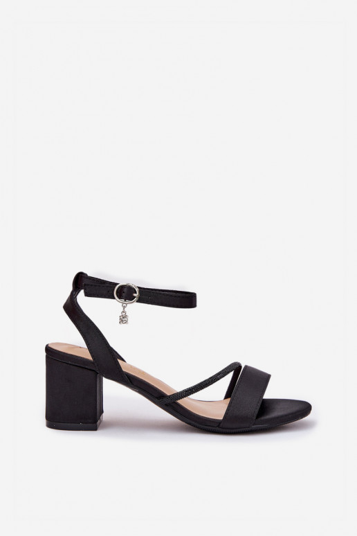 Ladies Sandals On Heel With Zirconia 20268 Black Vinceza