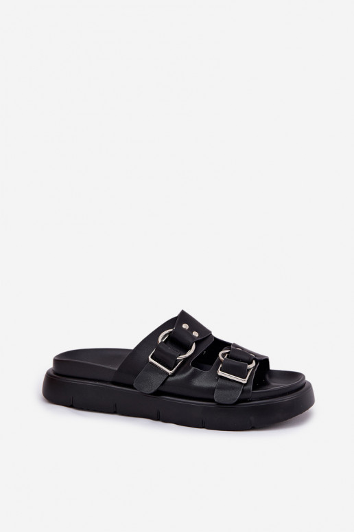 Leather Women's Sandals With Decorative Buckles Big Star RR274658 Black