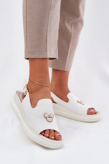 Women's leather sandals with decoration Vinceza 66757 white 2