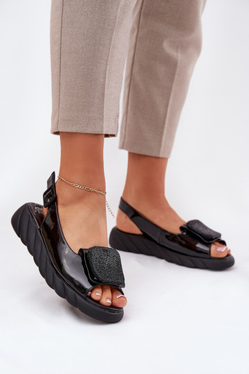 Leather Patent Women's Wedge Sandals with Decoration Artiker Black 56C1564 2