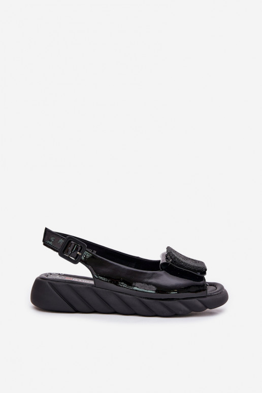 Leather Patent Women's Wedge Sandals with Decoration Artiker Black 56C1564