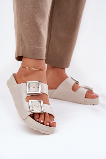 Scented Ladies Slippers With Buckles And Glitter Beige RR285056