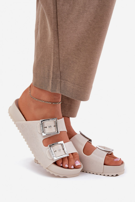 Scented Ladies Slippers With Buckles And Glitter Beige RR285056