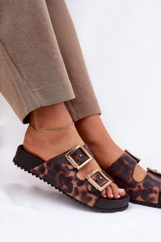 Fragrant Women's Slippers With Buckles Leopard Brown ZAXY RR285059