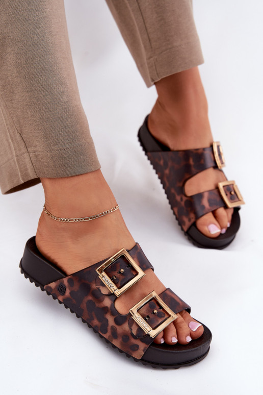 Fragrant Women's Slippers With Buckles Leopard Brown ZAXY RR285059