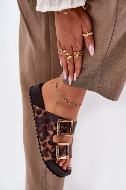 Fragrant Women's Slippers With Buckles Leopard Brown ZAXY RR285059