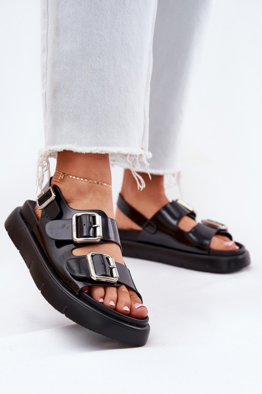 Leather Patent Women Sandals With Buckles Big Star RR274662 Black