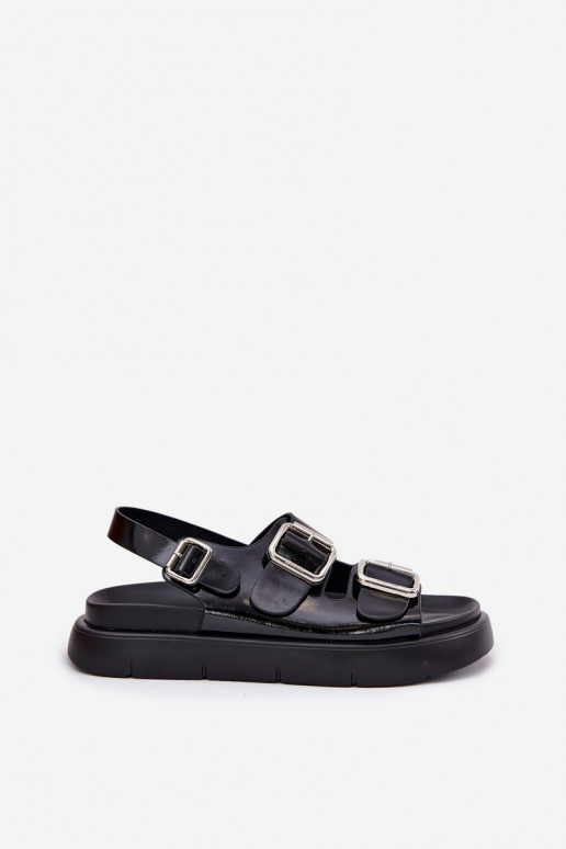 Leather Patent Women Sandals With Buckles Big Star RR274662 Black