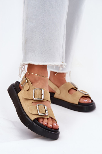 Suede Women's Sandals With Buckles Big Star RR274665 Beige