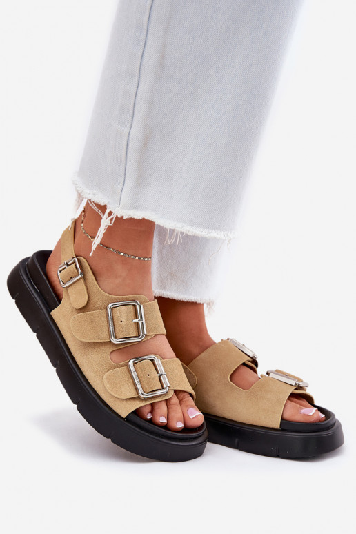 Suede Women's Sandals With Buckles Big Star RR274665 Beige
