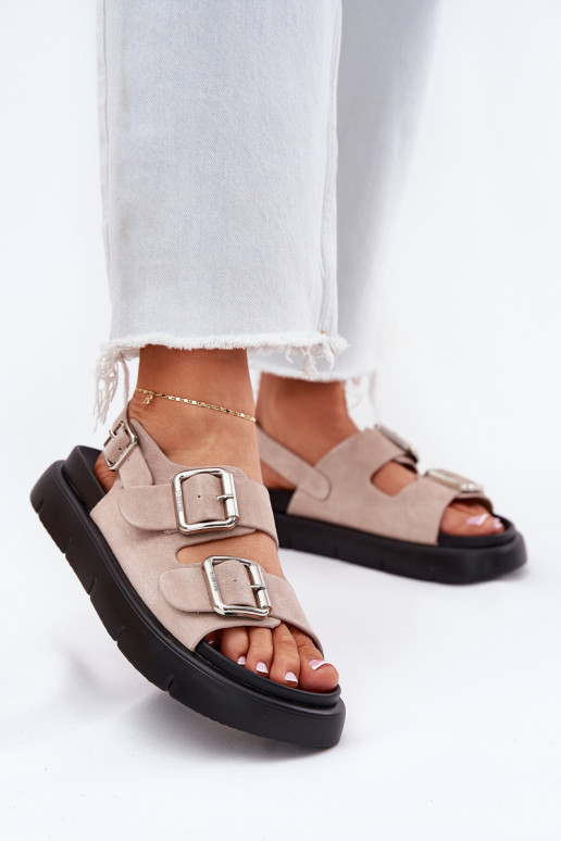 Suede Women's Sandals with Buckles Big Star RR274663 Light Pink