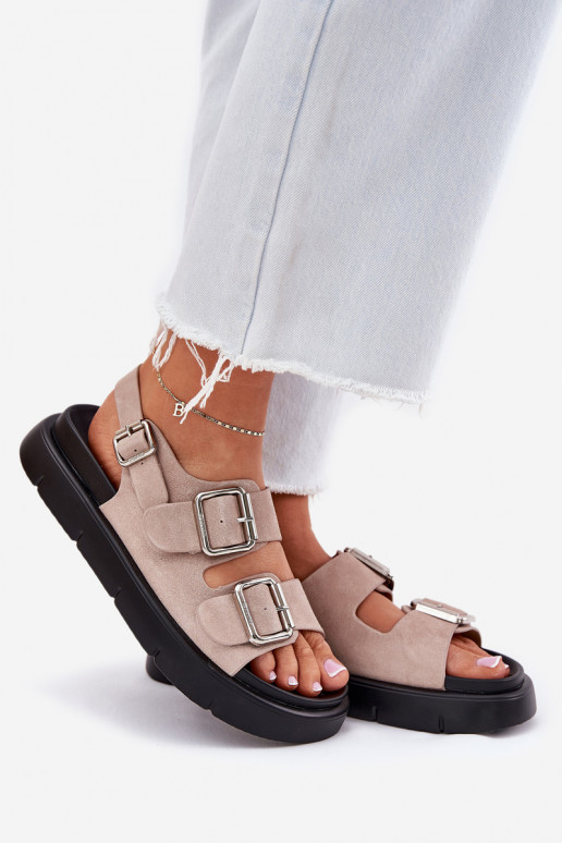 Suede Women's Sandals with Buckles Big Star RR274663 Light Pink