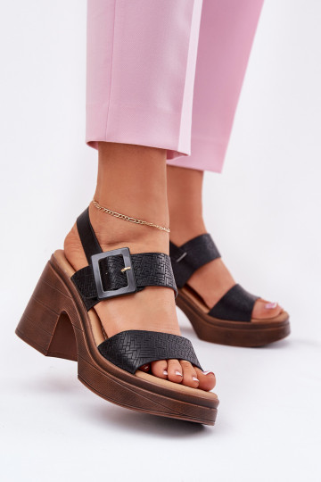 Women's sandals on a chunky heel and platform Black Vinceza 17387 2