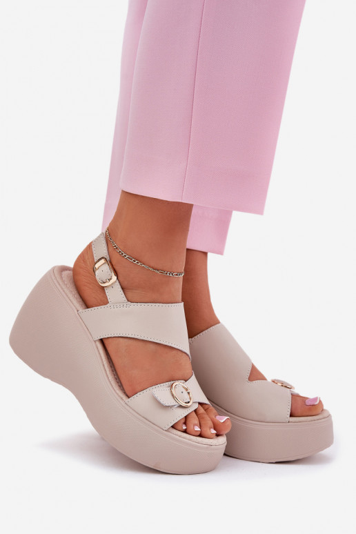 Leather Women's Sandals On Wedge And Platform S.Barski LR51-540 Beige