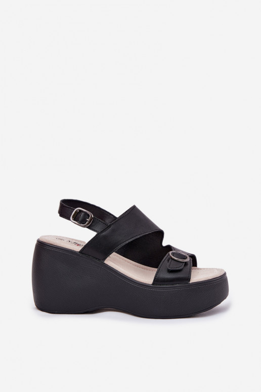 Leather Womens Sandals On Wedge And Platform S.Barski LR51-540 Black