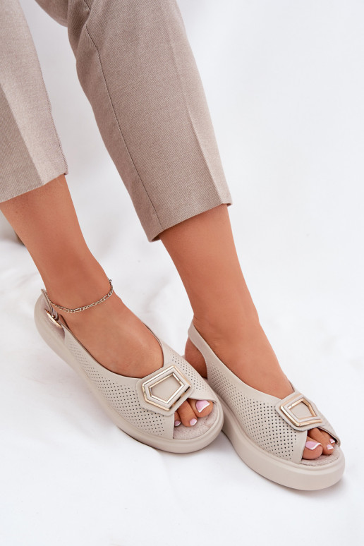 Ladies Leather Sandals With Decoration S.Barski LR51-786 Beige