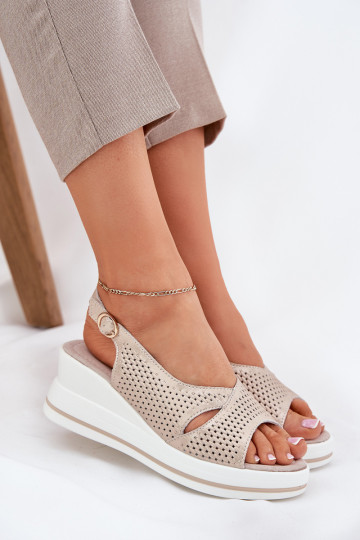 Women's Leather Wedge Sandals S.Barski LR51-660 Gold