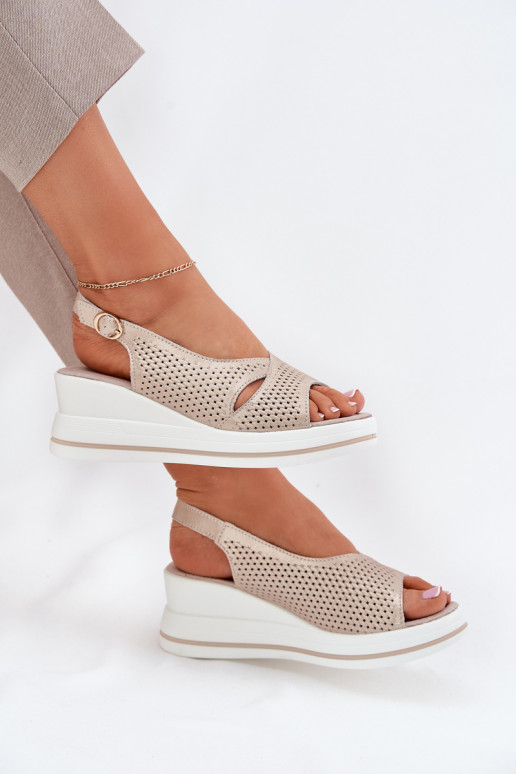 Women's Leather Wedge Sandals S.Barski LR51-660 Gold