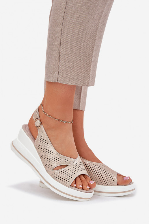 Women's Leather Wedge Sandals S.Barski LR51-660 Gold