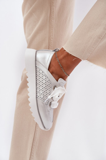 Women's Leather Sneakers On A Platform D&A LR51-796 Silver 2