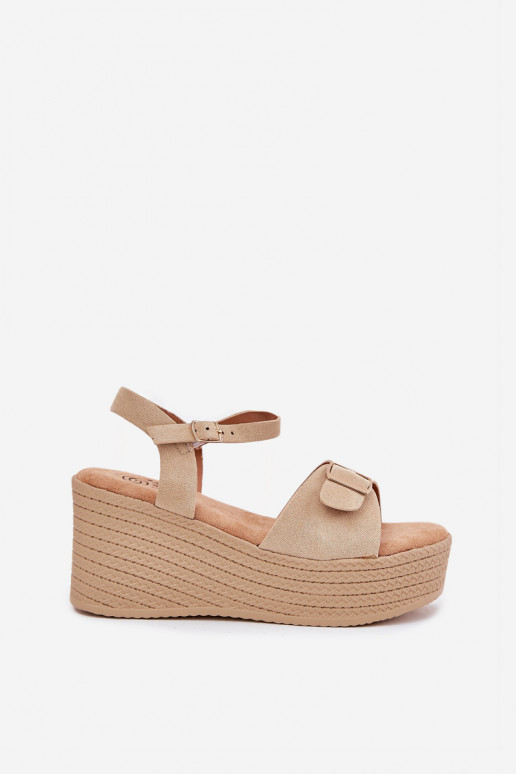 Wedge Heeled Sandals With Buckle Khaki Liniella