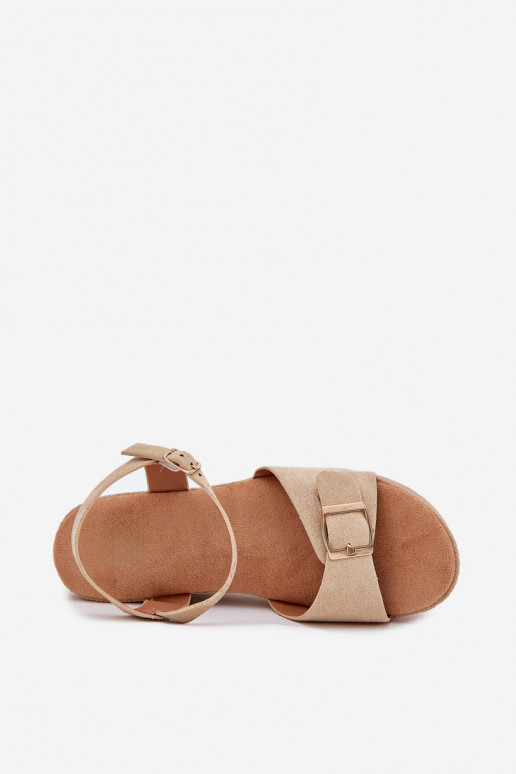 Wedge Heeled Sandals With Buckle Khaki Liniella