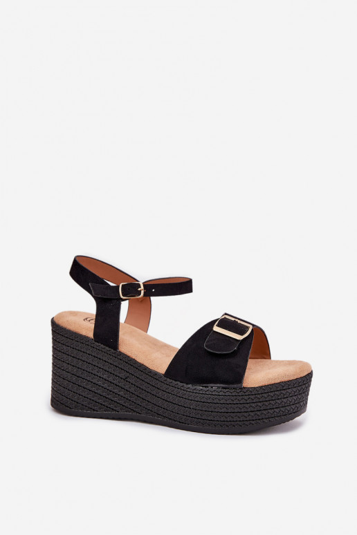 Wedge Sandals For Women With Buckle Black Liniella