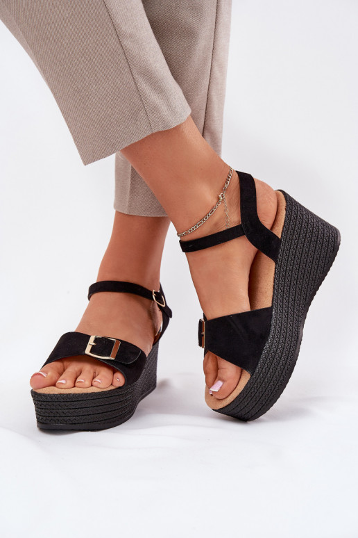 Wedge Sandals For Women With Buckle Black Liniella