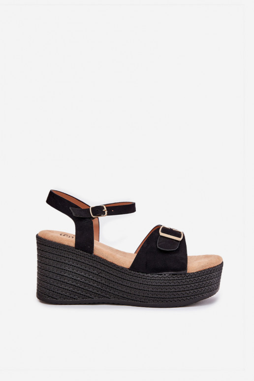 Wedge Sandals For Women With Buckle Black Liniella