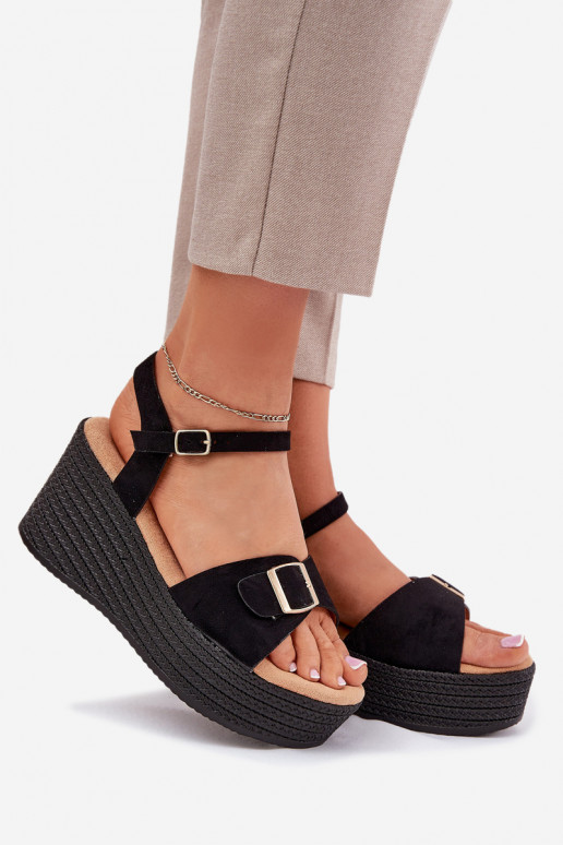 Wedge Sandals For Women With Buckle Black Liniella