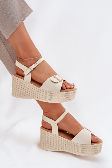 Wedge Sandals For Women With Buckle Beige Liniella