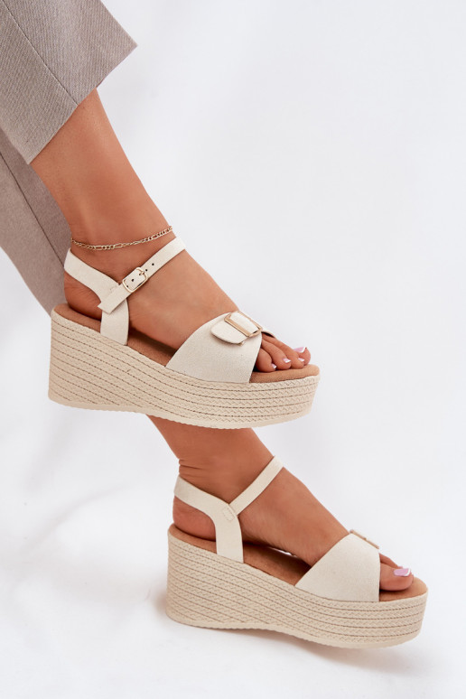Wedge Sandals For Women With Buckle Beige Liniella Wedge Sandals For Women With Buckle Beige Liniella