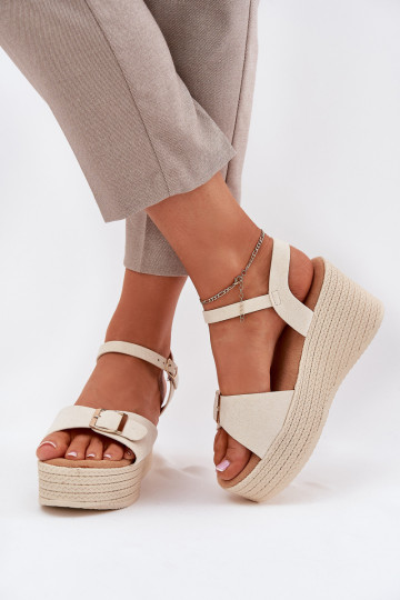 Wedge Sandals For Women With Buckle Beige Liniella 2