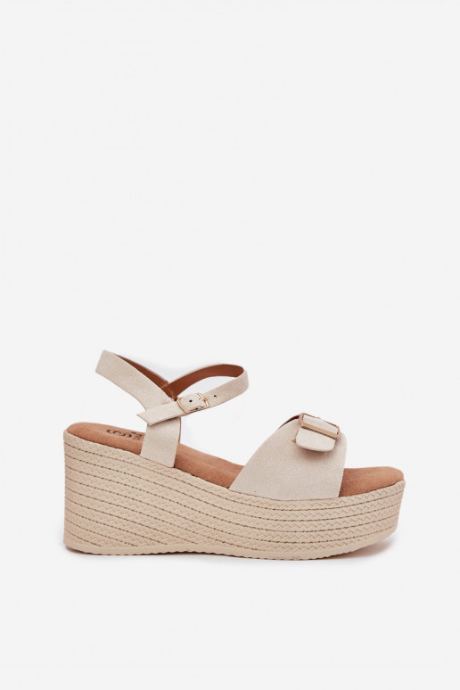 Wedge Sandals For Women With Buckle Beige Liniella Wedge Sandals For Women With Buckle Beige Liniella