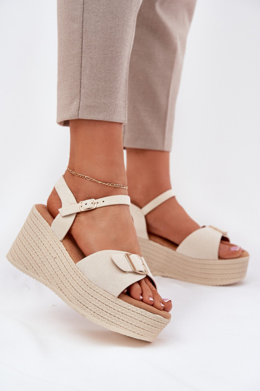 Wedge Sandals For Women With Buckle Beige Liniella Wedge Sandals For Women With Buckle Beige Liniella
